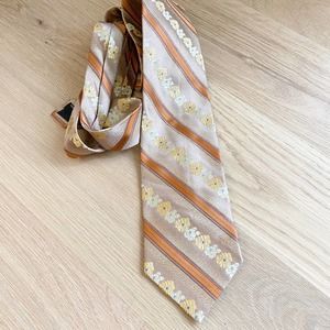 MARTIN WONG COLLECTION Men's Tan/Gold Silk Floral/Stripe Handmade Necktie sz OS